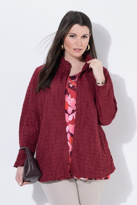 Crinkle Quilted Long Sleeve Crepe Jacket
