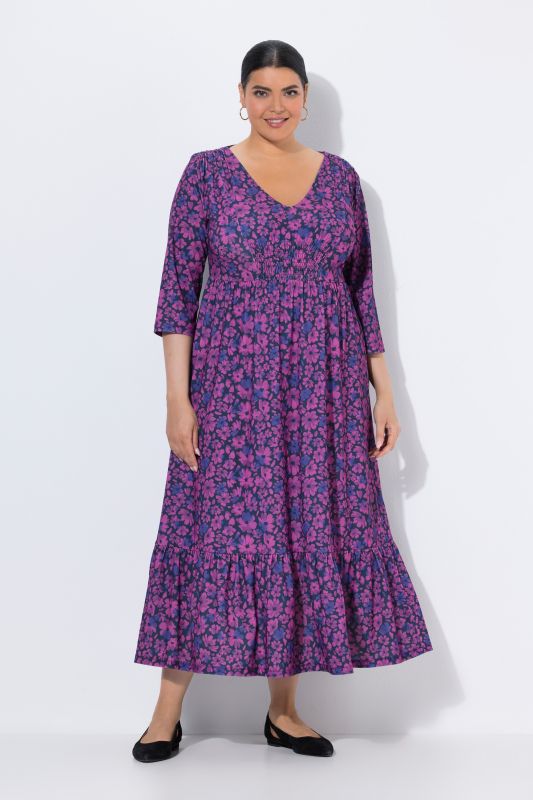 Floral Print 3/4 Sleeve Flounce Dress
