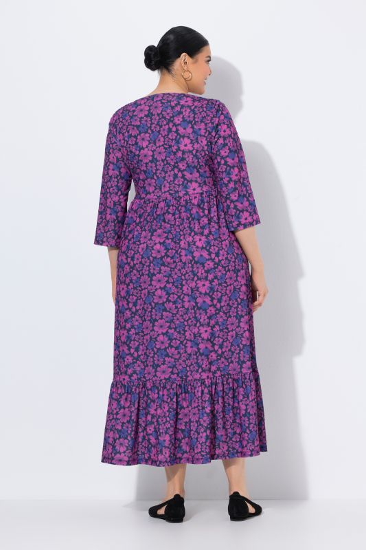 Floral Print 3/4 Sleeve Flounce Dress