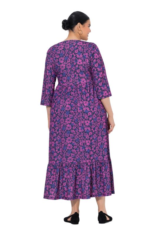 Floral Print 3/4 Sleeve Flounce Dress