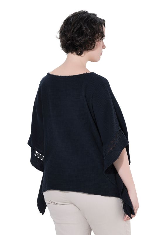 Textured Oversized Lace Trim Muslin Blouse