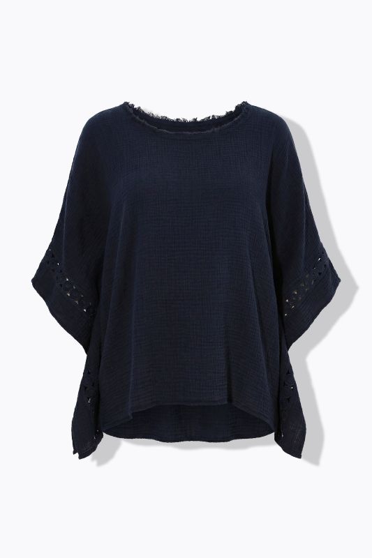 Textured Oversized Lace Trim Muslin Blouse