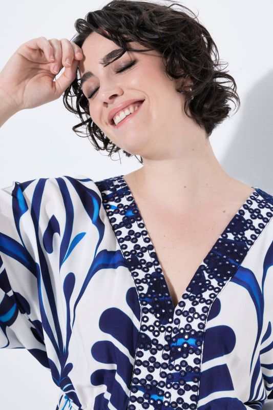 Ornamental Print Embellished A-Line Dress