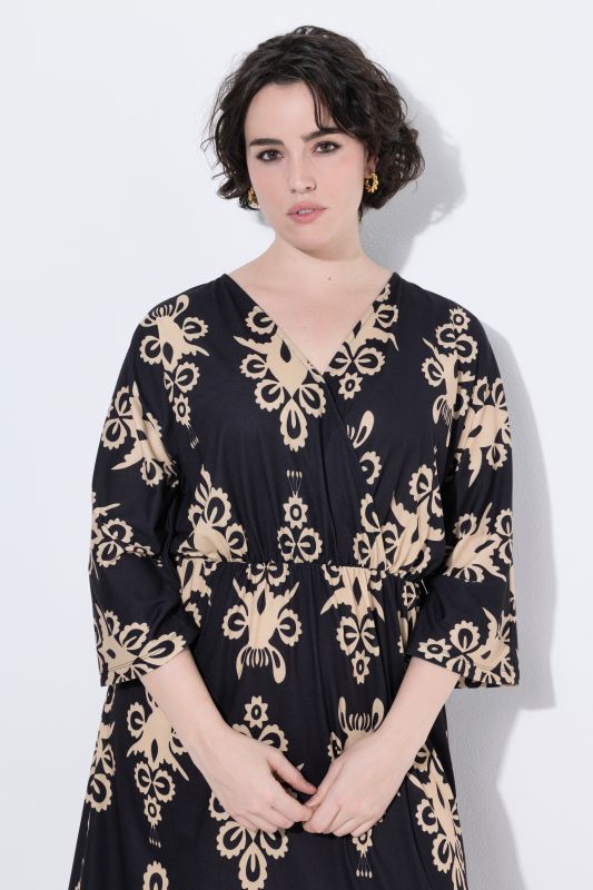 Ornamental Print Wrap-Look Dress