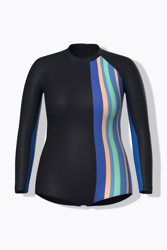 Long Sleeve Asymmetric Stripe Swimsuit