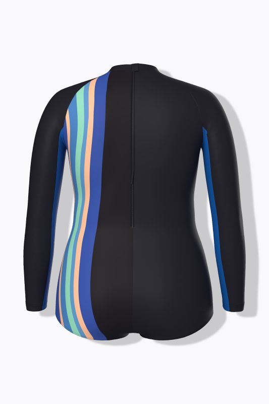 Long Sleeve Asymmetric Stripe Swimsuit
