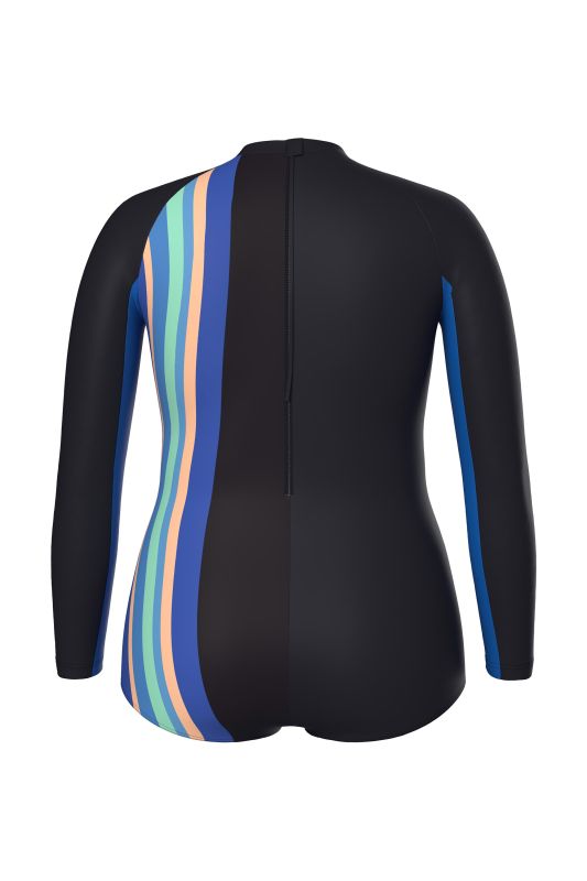 Long Sleeve Asymmetric Stripe Swimsuit