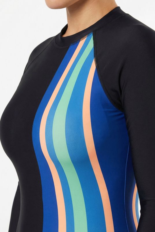 Long Sleeve Asymmetric Stripe Swimsuit