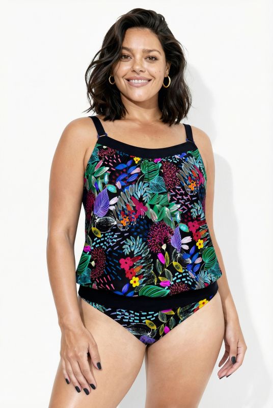Jungle Flora Elastic Hem Tankini Set