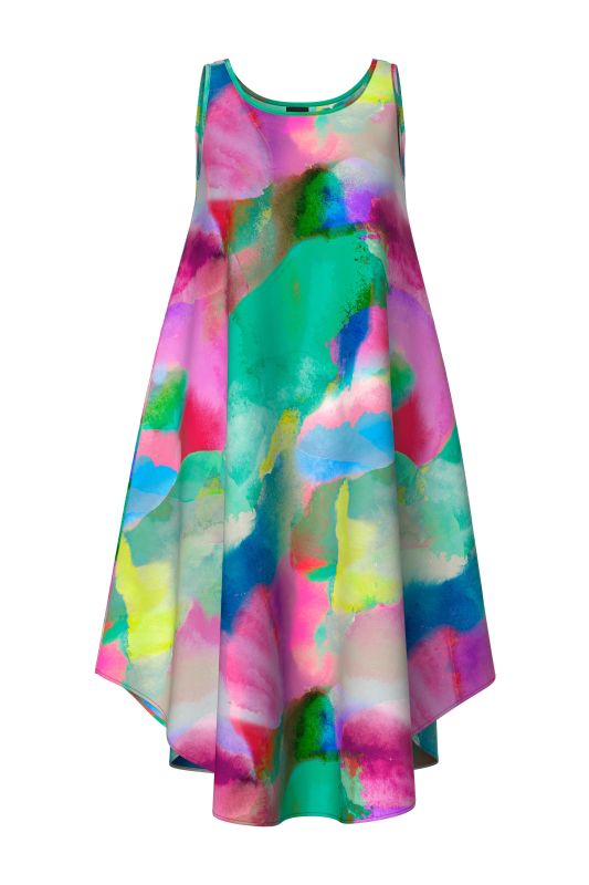 Watercolor Print Sleeveless A-Line Dress