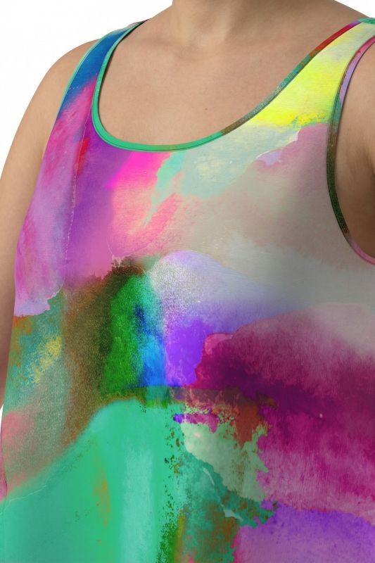 Watercolor Print Sleeveless A-Line Dress