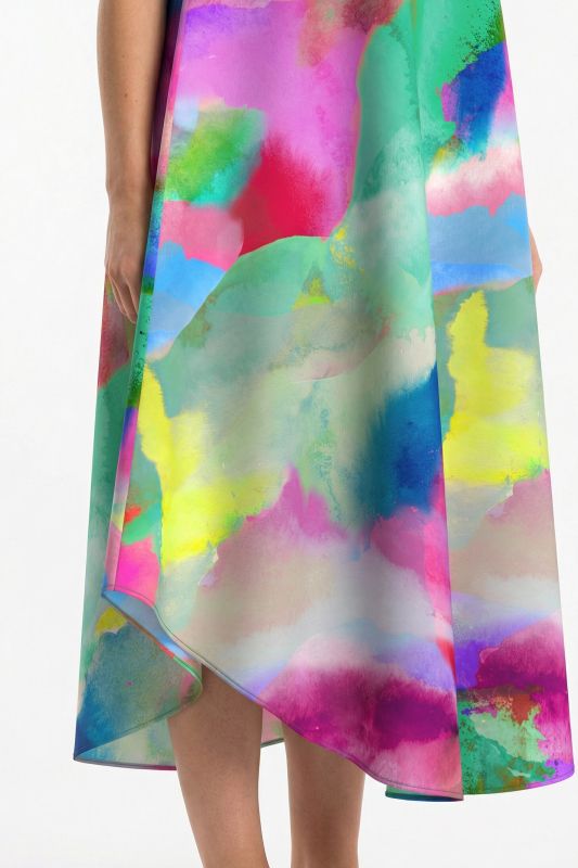 Watercolor Print Sleeveless A-Line Dress