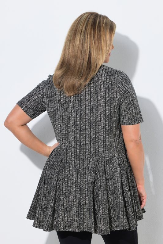 Eco Cotton Herringbone Godet Pleated Knit Tunic