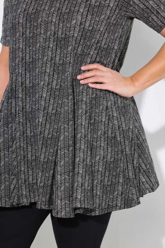 Eco Cotton Herringbone Godet Pleated Knit Tunic