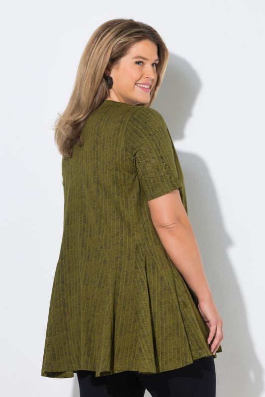 Eco Cotton Herringbone Godet Pleated Knit Tunic