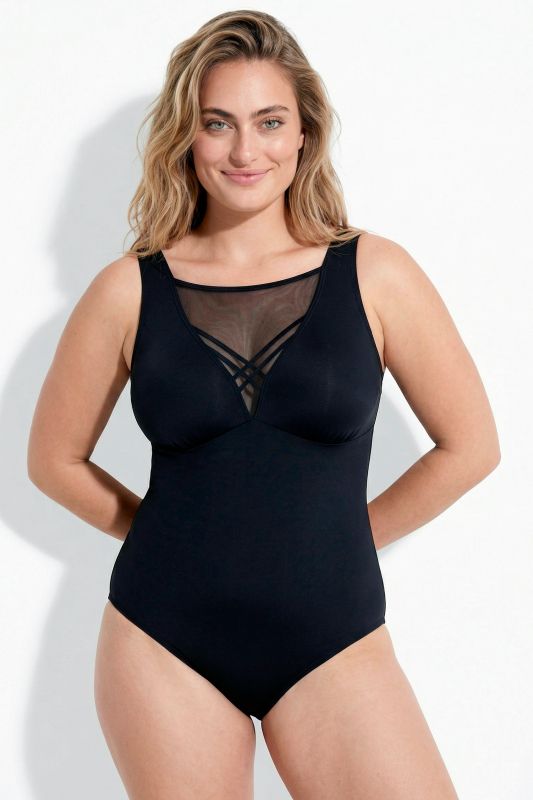 Strappy Mesh Panel One Piece Swimsuit