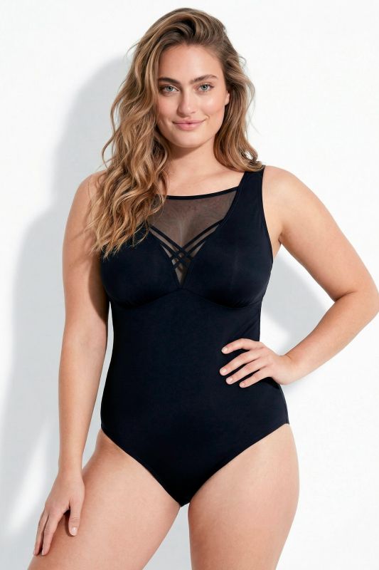 Strappy Mesh Panel One Piece Swimsuit