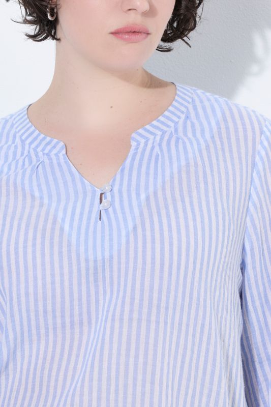 Striped Split Neck Cotton Crepe Blouse