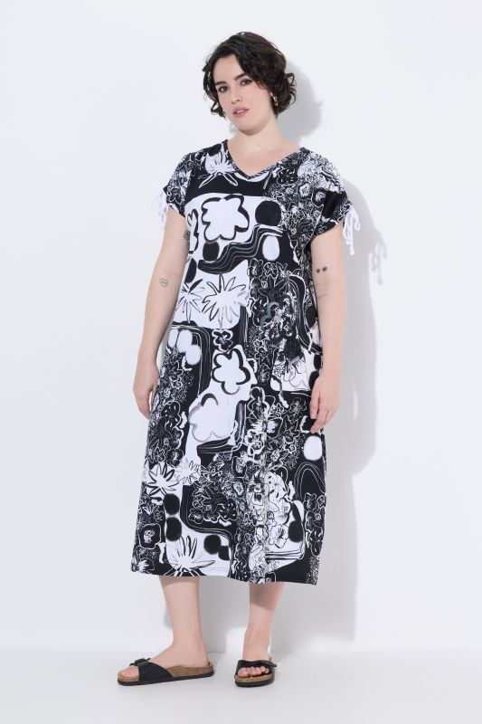 Allover Printed Gathered Shoulders Dress