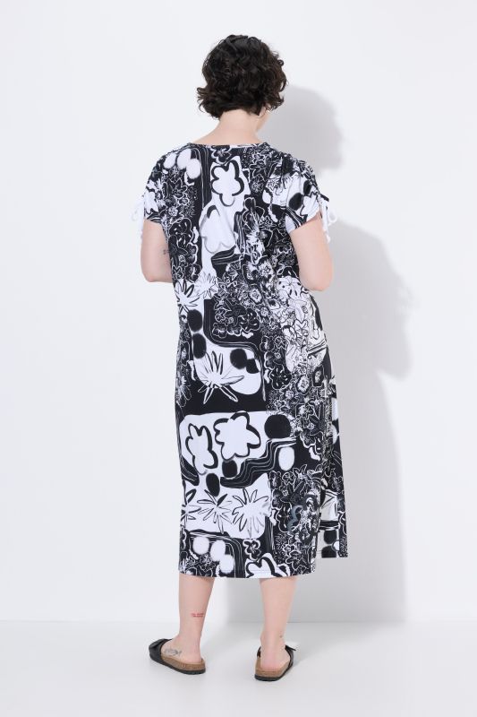 Allover Printed Gathered Shoulders Dress
