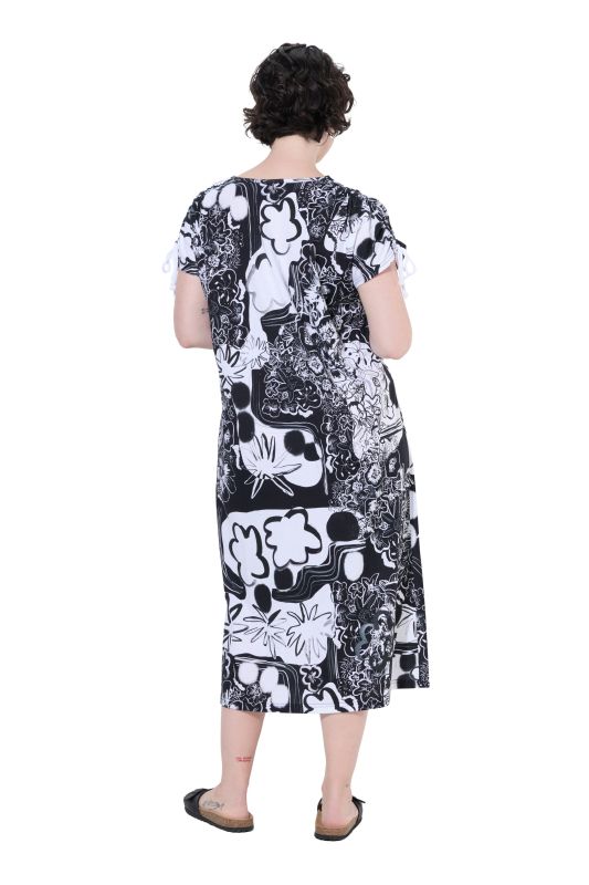 Allover Printed Gathered Shoulders Dress
