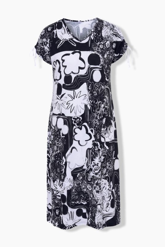 Allover Printed Gathered Shoulders Dress