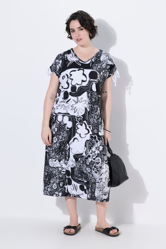 Allover Printed Gathered Shoulders Dress