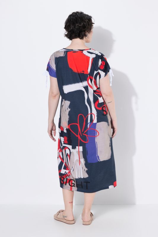 Allover Printed Gathered Shoulders Dress