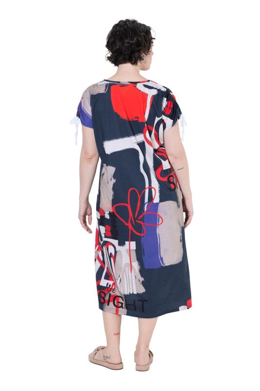 Allover Printed Gathered Shoulders Dress