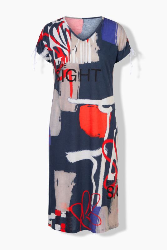 Allover Printed Gathered Shoulders Dress