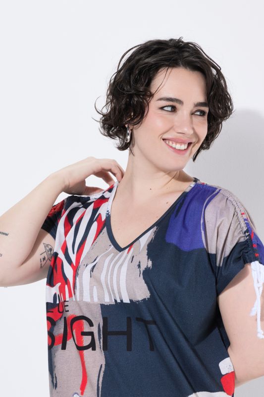 Allover Printed Gathered Shoulders Dress