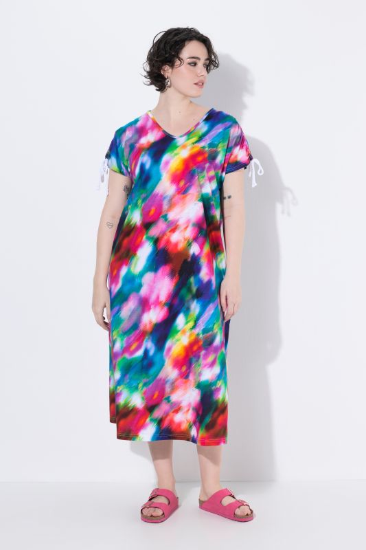 Allover Printed Gathered Shoulders Dress