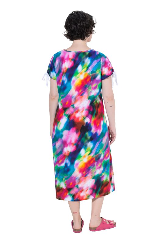 Allover Printed Gathered Shoulders Dress