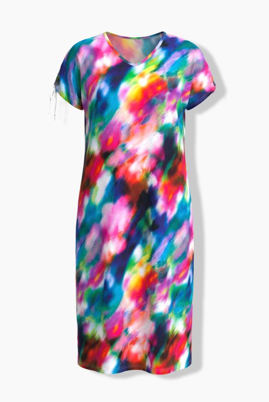 Allover Printed Gathered Shoulders Dress