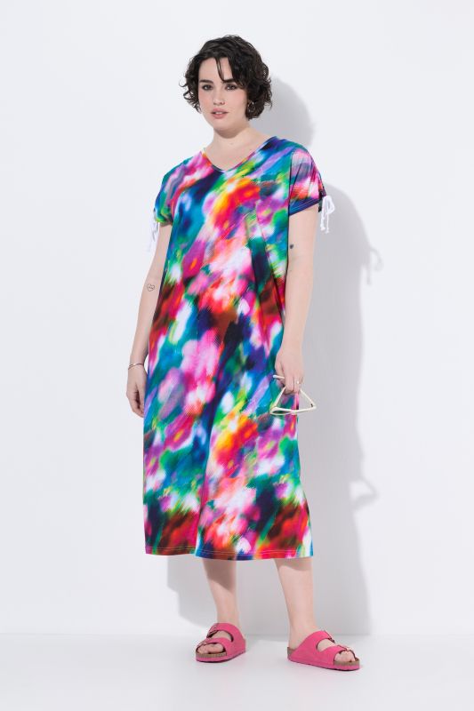 Allover Printed Gathered Shoulders Dress