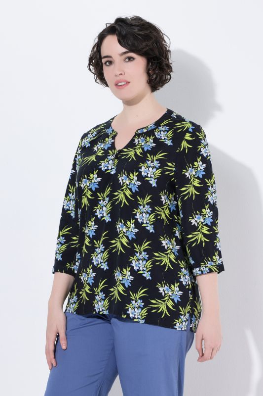 Printed Split Neck Short Sleeve Blouse