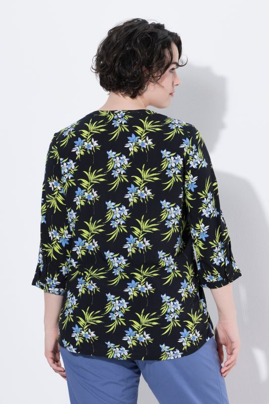 Printed Split Neck Short Sleeve Blouse