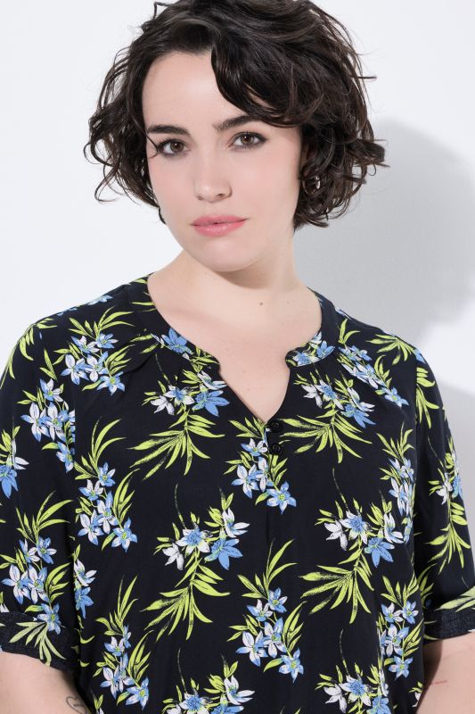 Printed Split Neck Short Sleeve Blouse