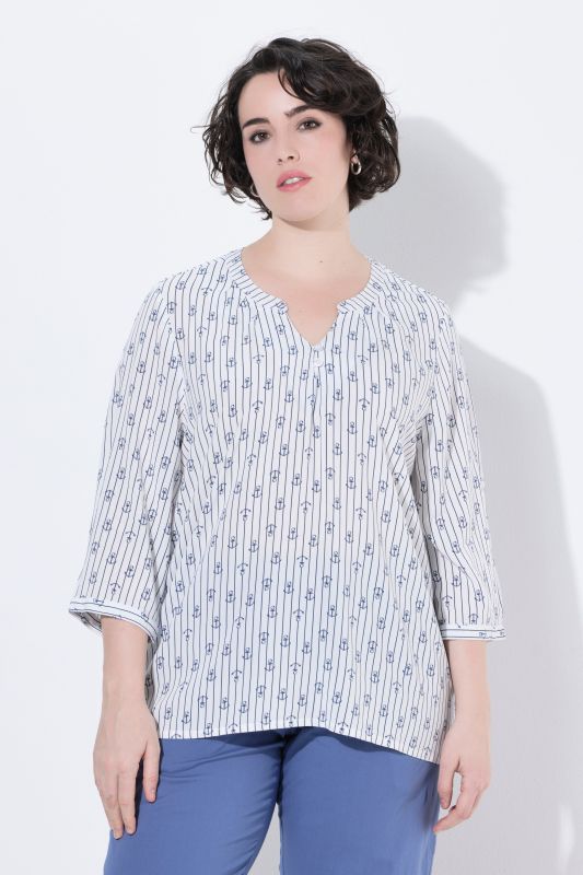 Printed Split Neck Short Sleeve Blouse