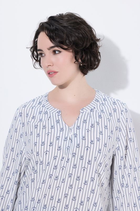 Printed Split Neck Short Sleeve Blouse