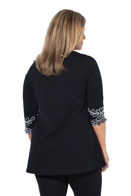Eco Cotton Contrast Embroidered Drawstring Waist Knit Tunic