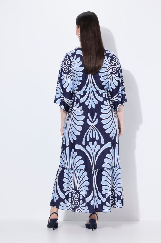 Seashell Print Dolman Sleeve Flounce Hem Dress