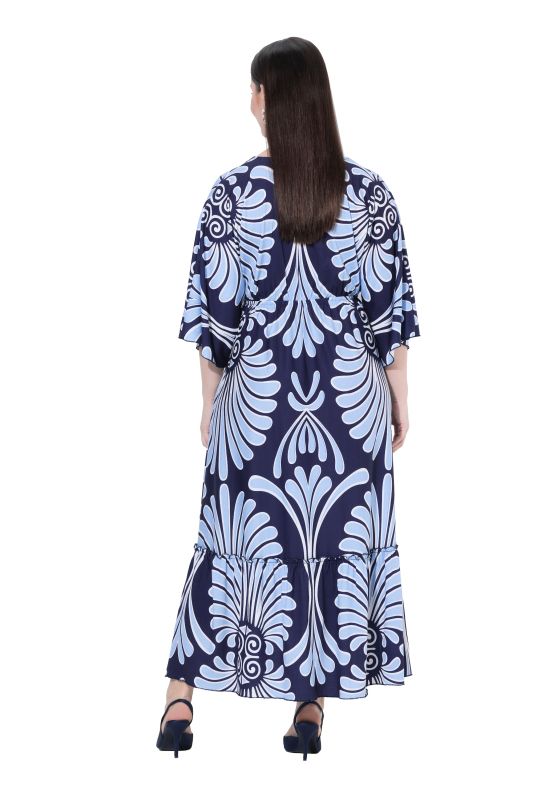 Seashell Print Dolman Sleeve Flounce Hem Dress