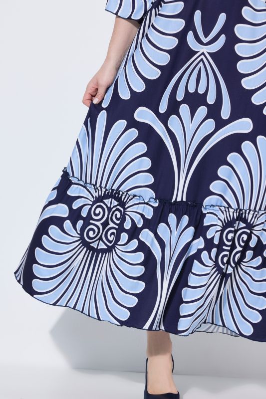Seashell Print Dolman Sleeve Flounce Hem Dress