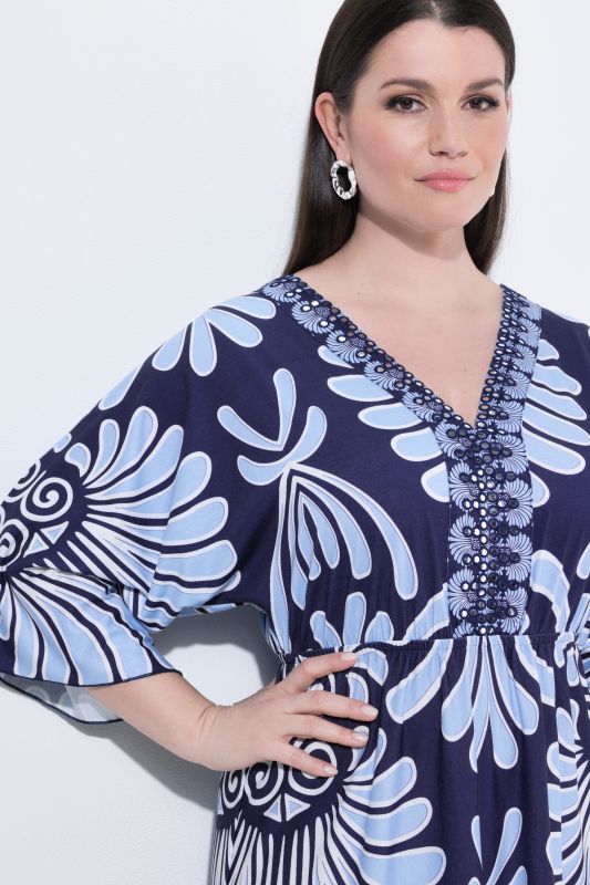 Seashell Print Dolman Sleeve Flounce Hem Dress