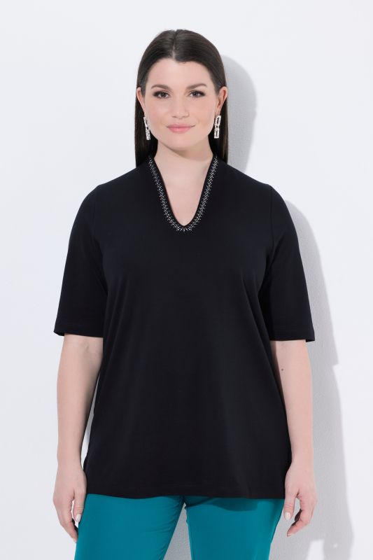 Rhinestone V-Neck Pima Cotton Tee