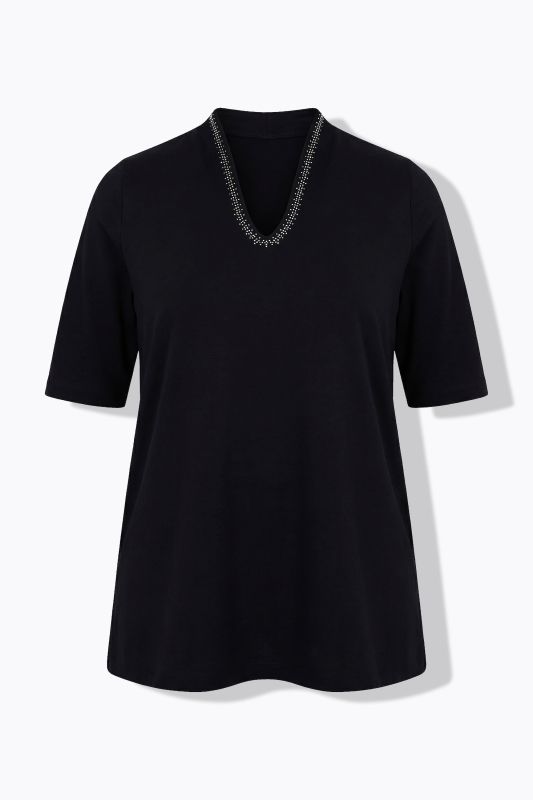 Rhinestone V-Neck Pima Cotton Tee