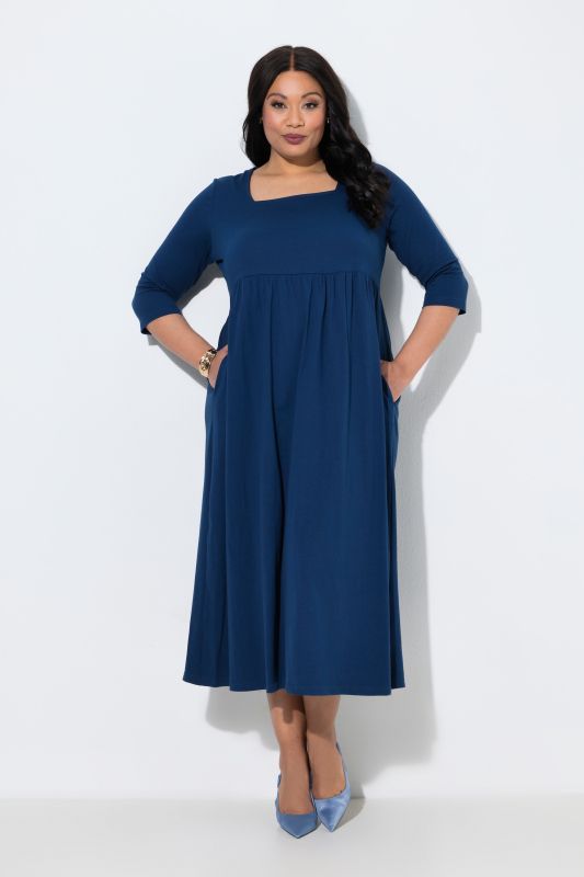Square Neck Empire Knit A-line Pocket Dress