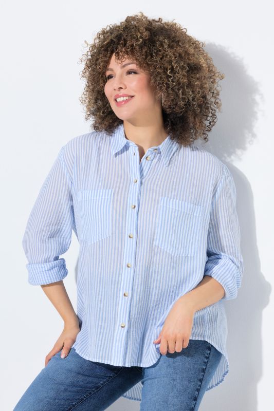 Striped Button Down Crepe Blouse