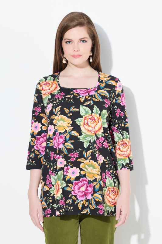 Flower Print Square Neck Tee